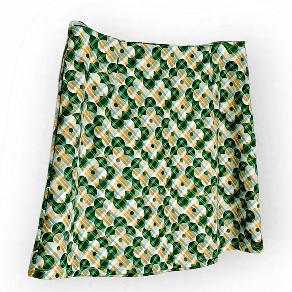 Altar’d State Retro Green & Gold Geometric A-Line Skirt